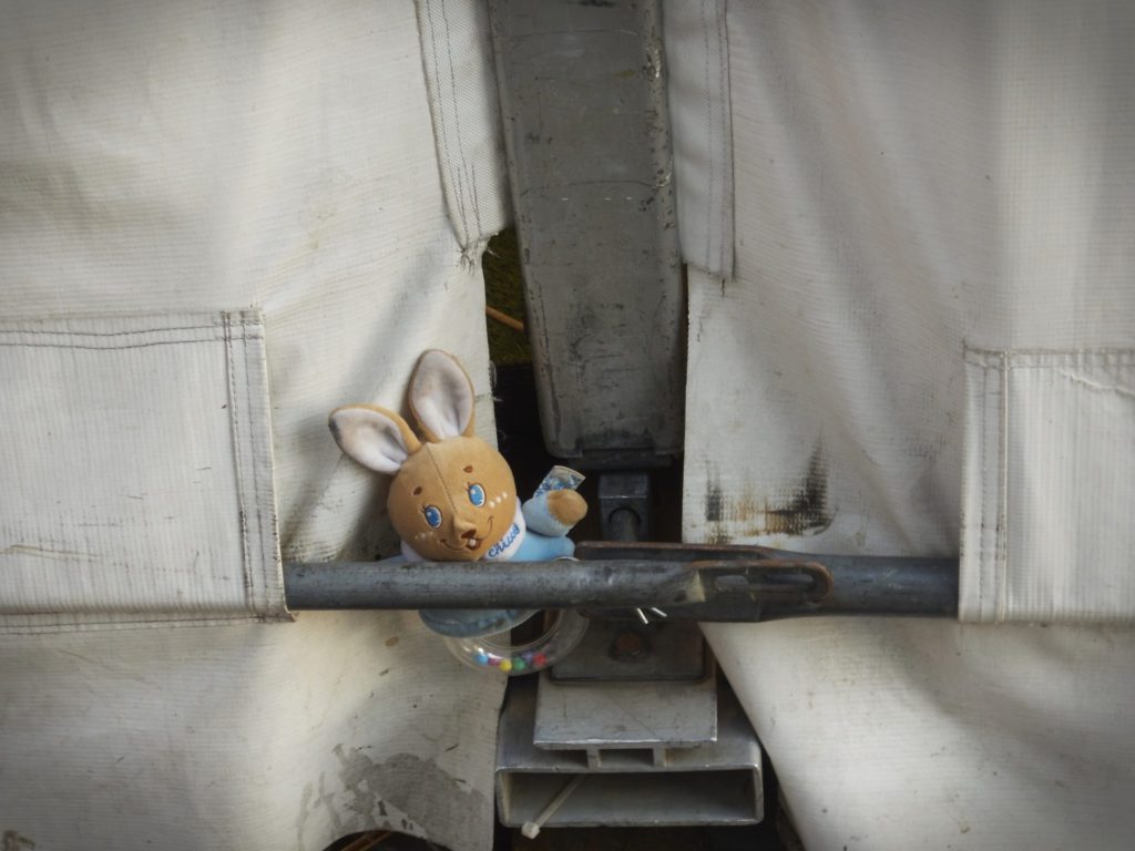 Child's toy, refugee camp, emergency housing, Ukraine