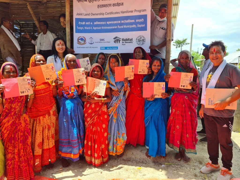 Women of the Mushahar community, Nepal, receiving their joint land ownership certificates. 